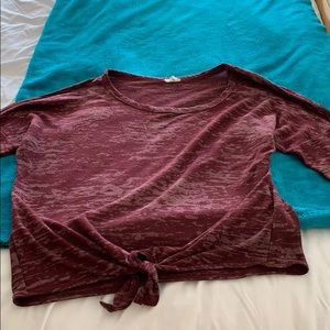 Medium maroon long sleeve with tie bottom center